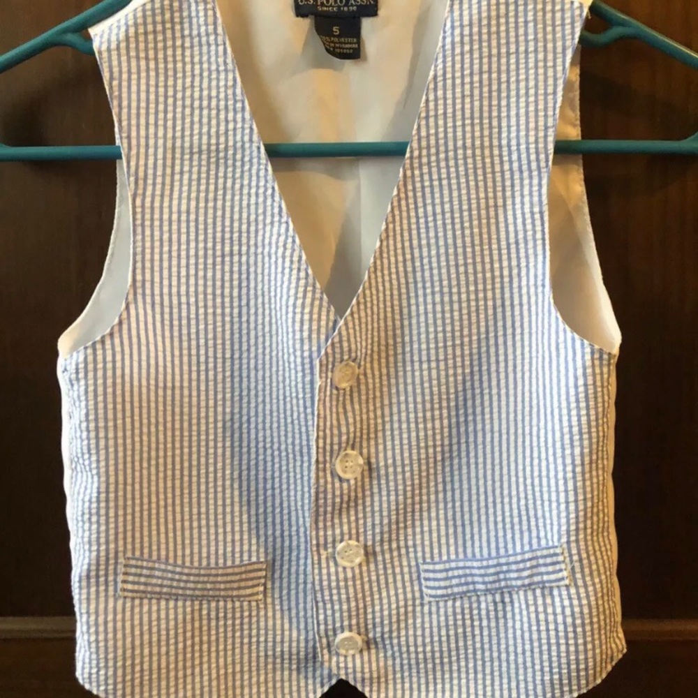 US Polo Assn Boys Dress Blue And White Striped Vest Size 5